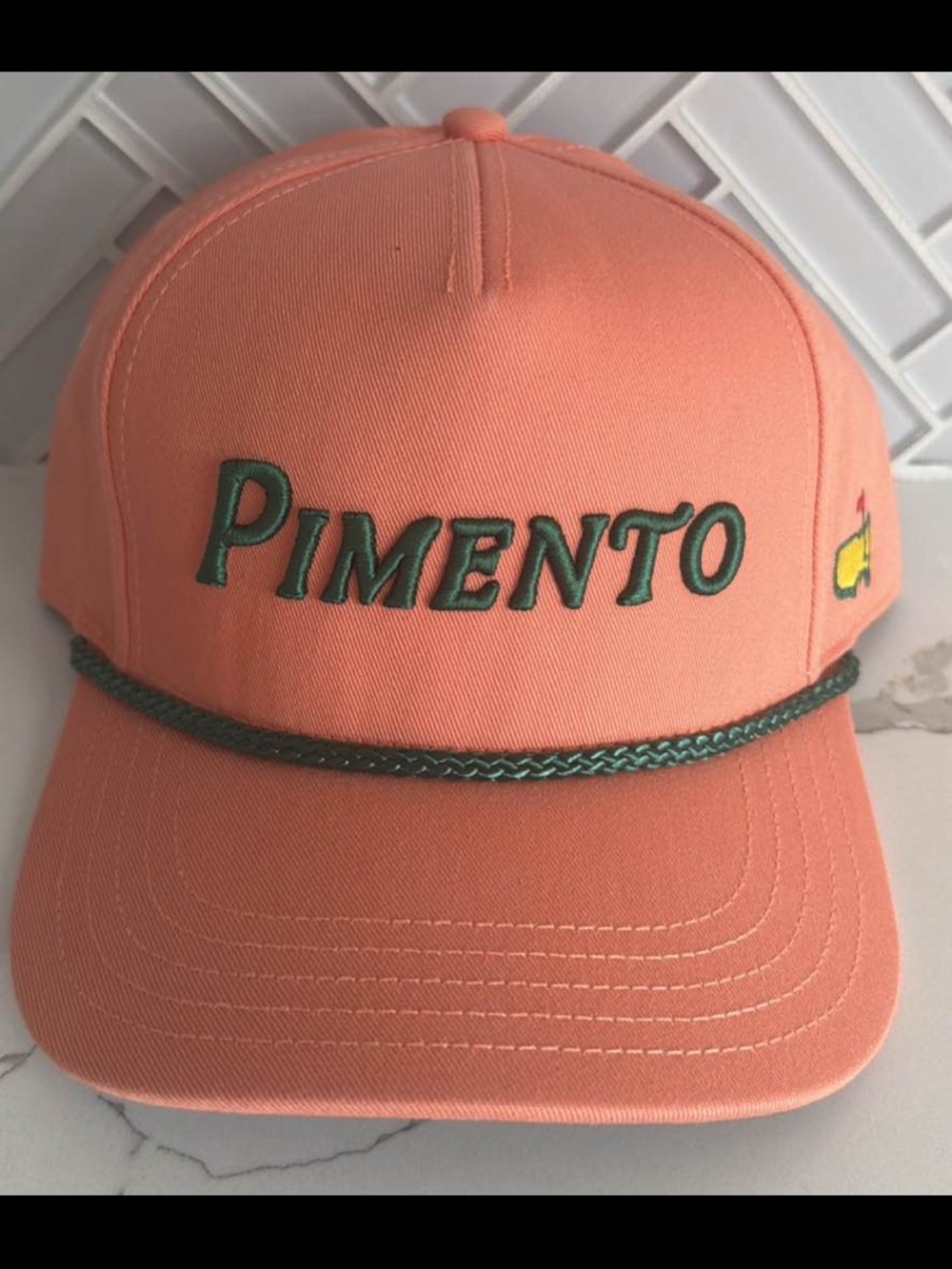 Masters Pimento Coral peach  Cap with Green Embroidery